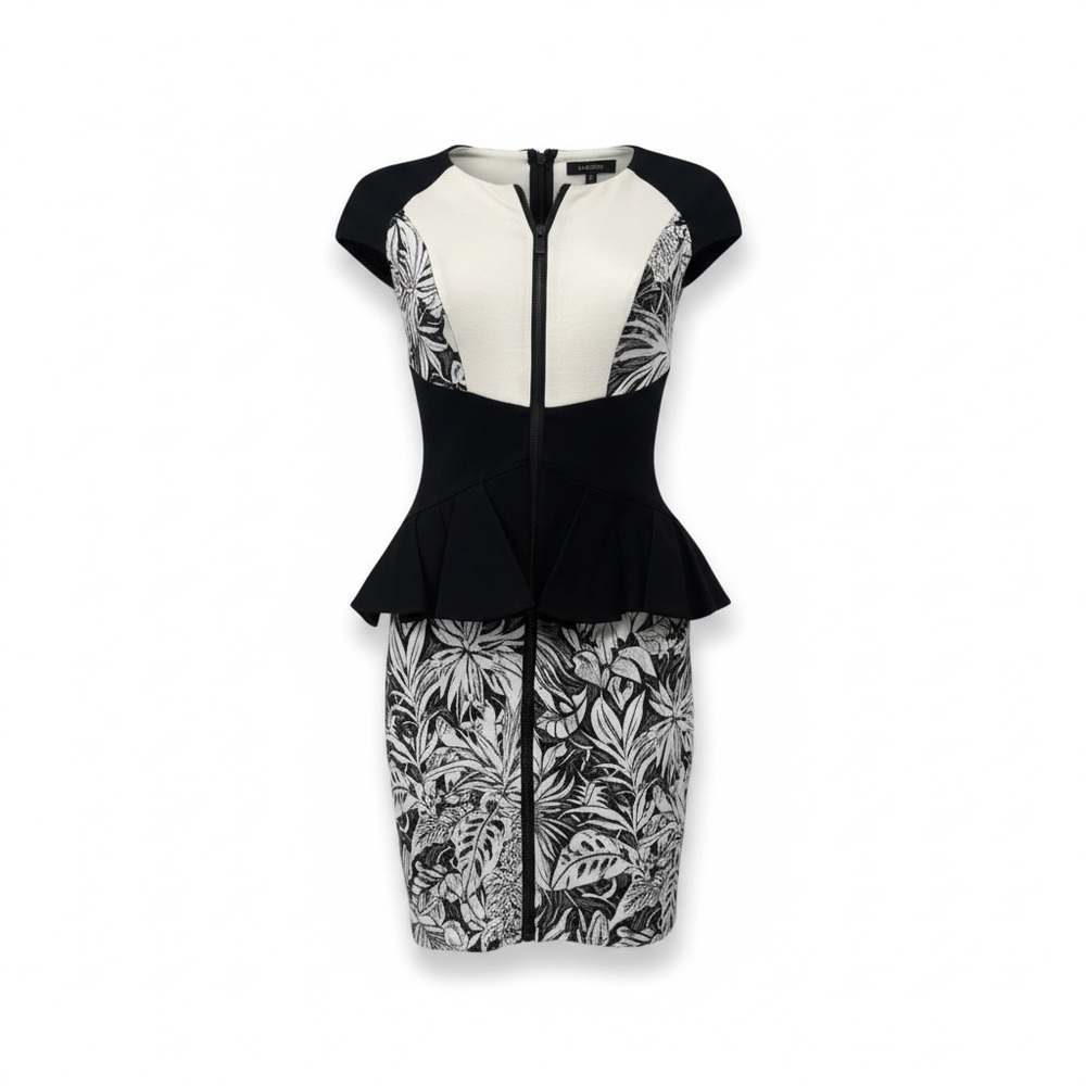 Bebe Black White Peplum Wiggle Pencil Bodycon Day Night Y2K Dress Small